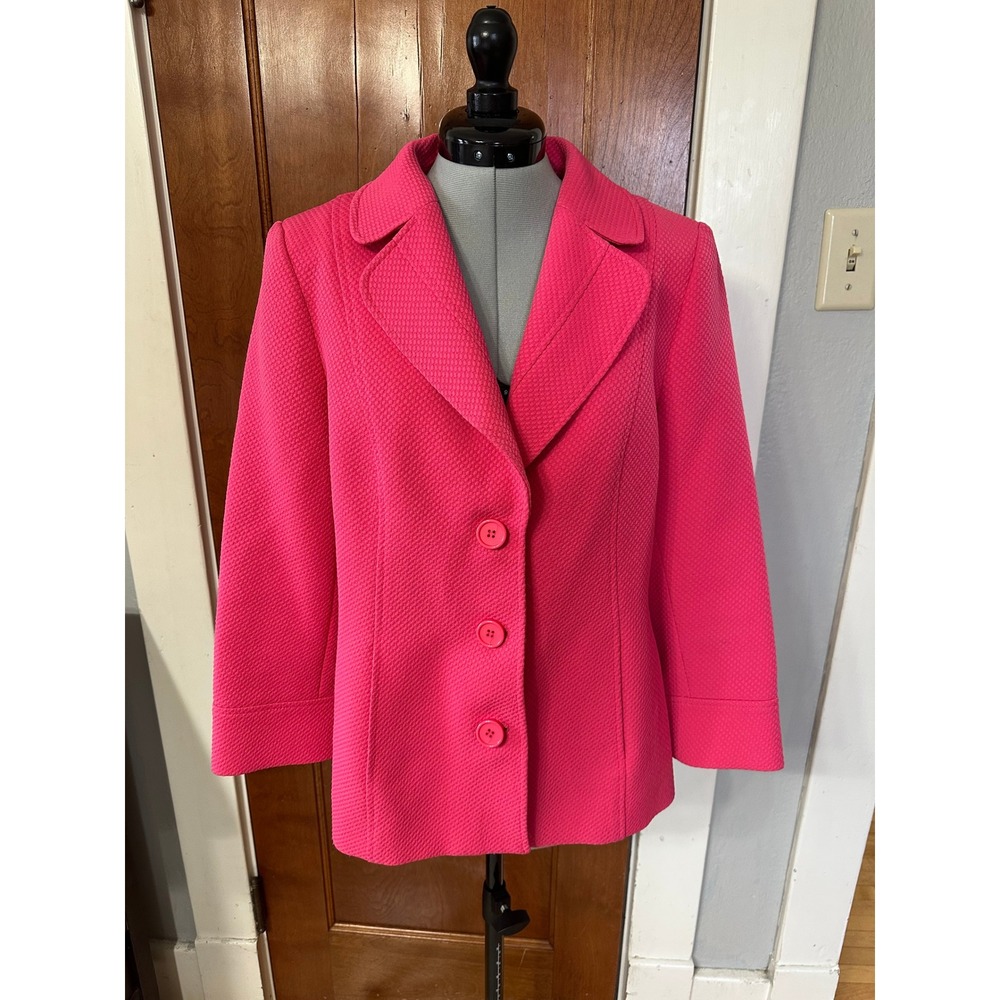 LOUBEN Hot Pink Textured Blazer Jacket Women's Size 8 Button Front‎